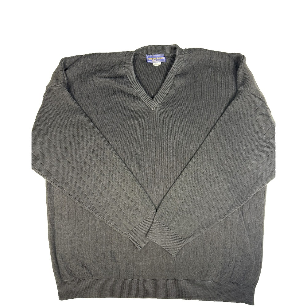 Andrew Rohan V-Neck Ribbed Knit Sweater Men's 4X USA Made Black
